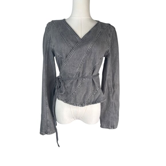 2/$30 ZARA Small Gray Wrap Style Denim Jacket - Picture 5 of 16
